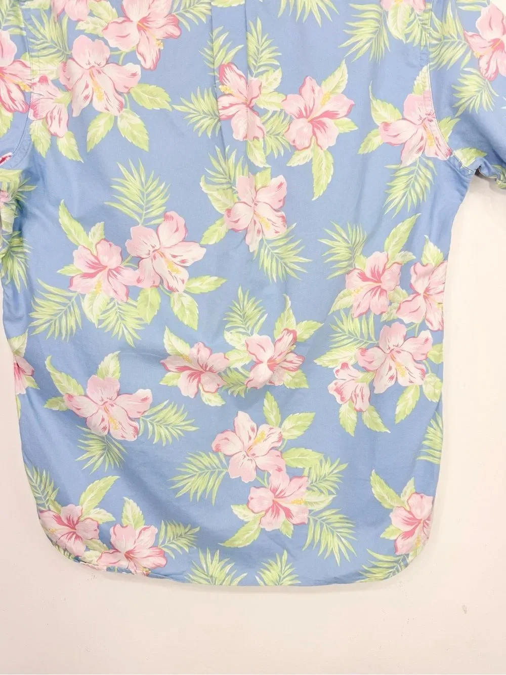 Ralph Lauren Light Blue Tropical Print 100% Cotton Short Sleeve Pullover Shirt